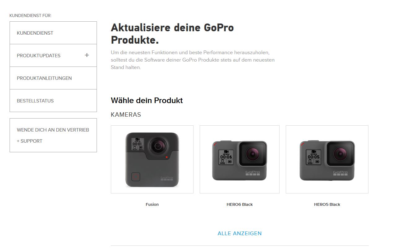 Update-Übericht für Deine GoPro Produkte 