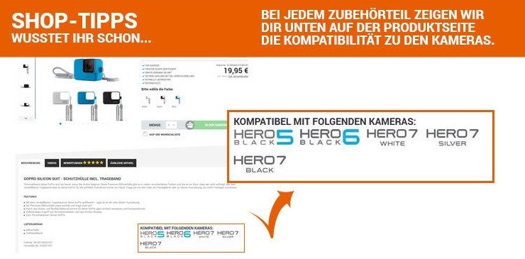 Die Komptabilität jedes Zubehörteils für GoPro angezeigt bekommen