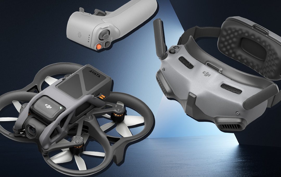 DJI Avata mit neuer Goggles Integra und RC Motion 2 schweben vor dunklem Fels und Meer