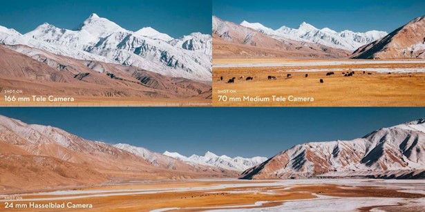 Aufnahmen von Prärie und Berglandlandschaft mit Dreifachkamerasystem