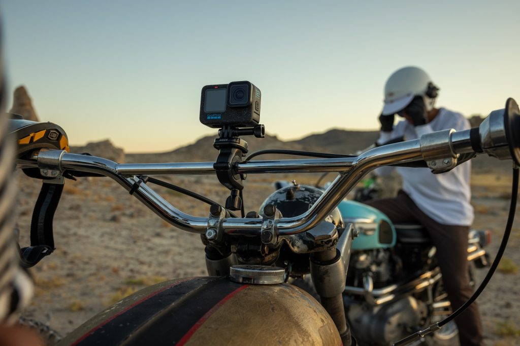 Motorbike-Handlebar with GoPro HERO12 in the Desert